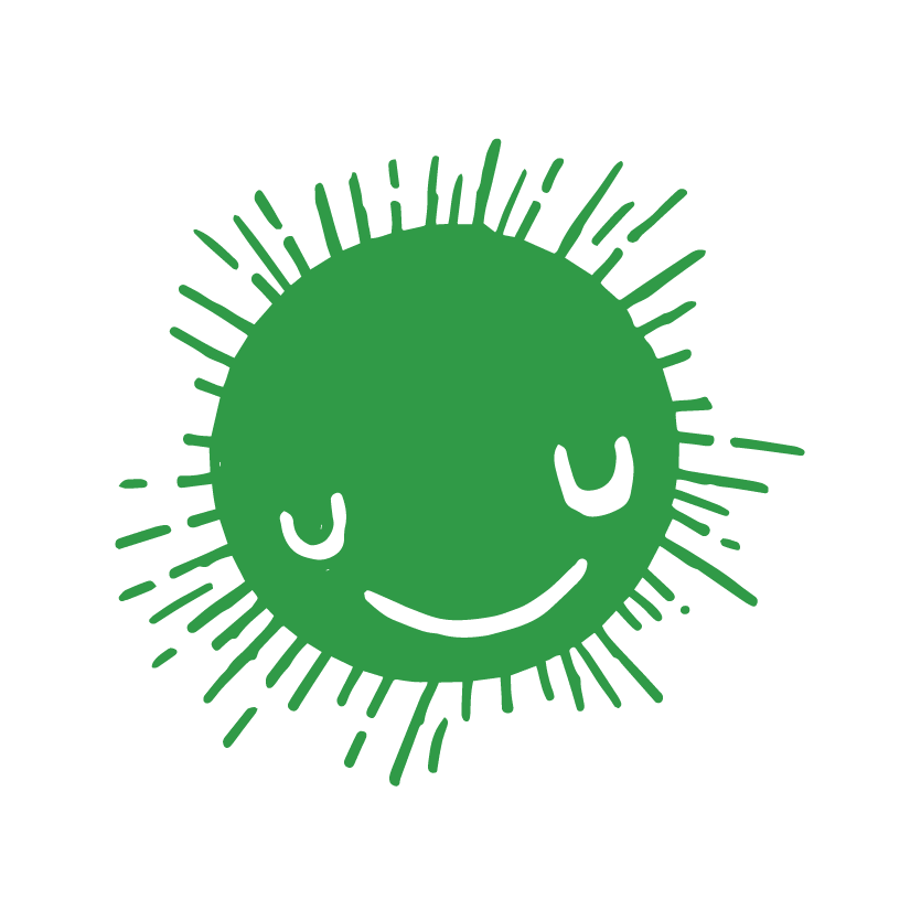 green sun with smiling face